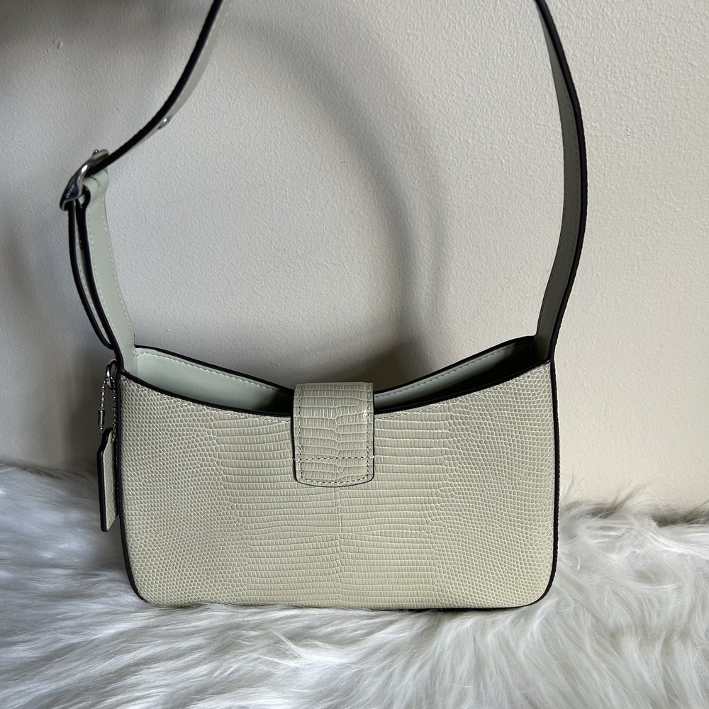 Coach Eliza Light Green Lizard Embossed Leather Shoulder Bag Excellent - Picture 2 of 9